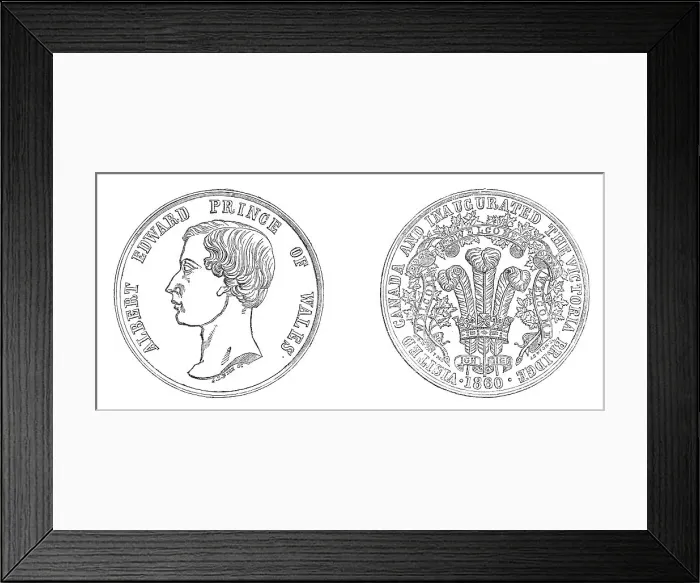 Framed Print : Medal struck to commemorate the Prince of Wales's visit to Canada and the inauguration... 1860. Creator: Unknown Framed Print : Medal struck to commemorate the Prince of Wales's visit to Canada and the inauguration... 1860. Creator: Unknown