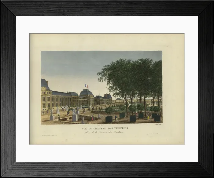 Framed Print : Vue du château des Tuileries, prise de la Terrasse des Feuillants, 1817-1824. Creator: Courvoisier-Voisin, Henri (1757-1830) Framed Print : Vue du château des Tuileries, prise de la Terrasse des Feuillants, 1817-1824. Creator: Courvoisier-Voisin, Henri (1757-1830)
