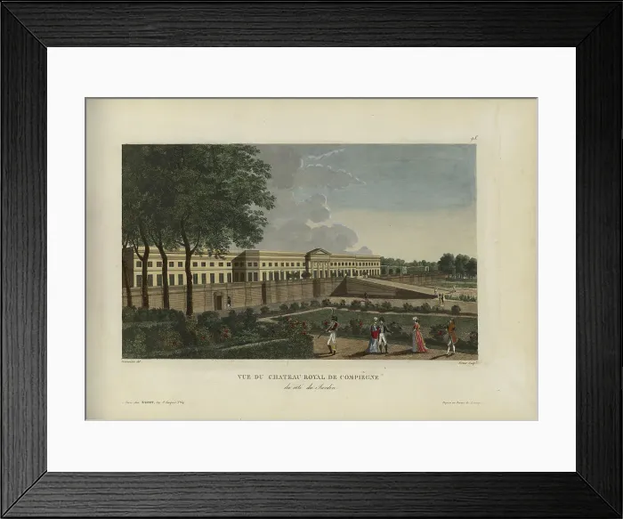 Framed Print : Vue du château royal de Compiègne, du côté du jardin, 1817-1824. Creator: Courvoisier-Voisin, Henri (1757-1830) Framed Print : Vue du château royal de Compiègne, du côté du jardin, 1817-1824. Creator: Courvoisier-Voisin, Henri (1757-1830)