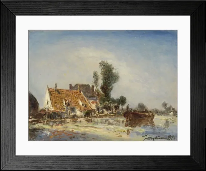 Framed Print : Houses on a Waterway near Crooswijk, 1874. Creator: Johan Barthold Jongkind Framed Print : Houses on a Waterway near Crooswijk, 1874. Creator: Johan Barthold Jongkind