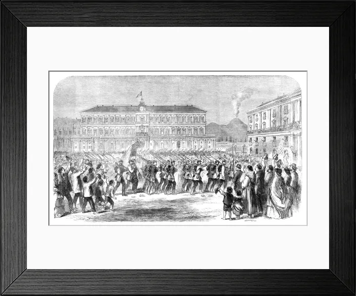 Framed Print : The British brigade marching into the Largo St. Francesco di Paola, Naples... 1860. Creator: Unknown Framed Print : The British brigade marching into the Largo St. Francesco di Paola, Naples... 1860. Creator: Unknown
