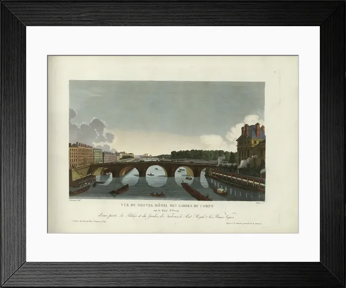 Framed Print : Vue du Nouvel Hôtel des Gardes du Corps sur le quai d'Orsay, d'une partie du palais... 1817-1824. Creator: Courvoisier-Voisin, Henri (1757-1830)