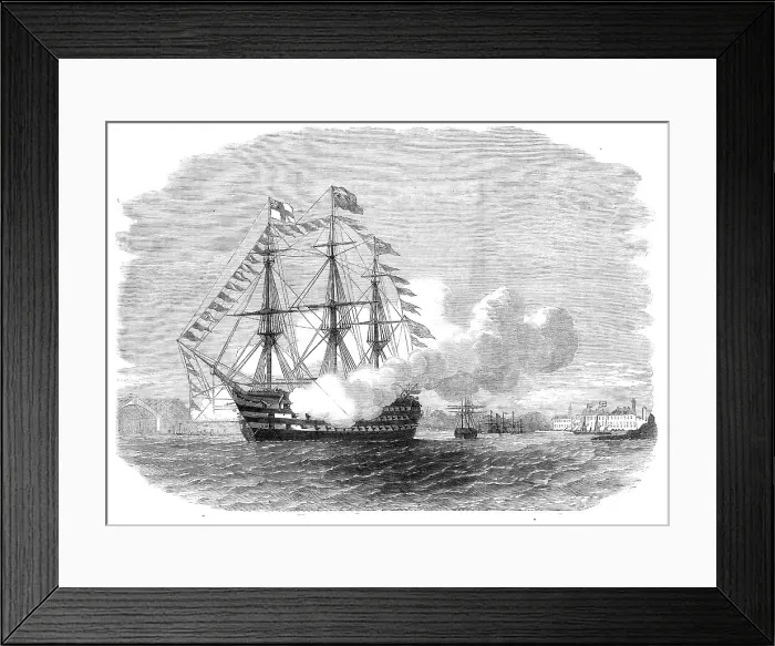 Framed Print : The arrival of the Prince of Wales in Plymouth Harbour - H.M.S. Impregnable firing a salute, 1860. Creator: Unknown. The arrival of the Prince of Wales in Plymouth Harbour - H.M.S. Impregnable firing a salute, 1860. Creator: Unknown Framed Print : The arrival of the Prince of Wales in Plymouth Harbour - H.M.S. Impregnable firing a salute, 1860. Creator: Unknown. The arrival of the Prince of Wales in Plymouth Harbour - H.M.S. Impregnable firing a salute, 1860. Creator: Unknown