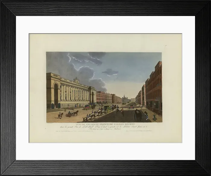 Framed Print : Vue du palais du prince de Galles régent, dans la grande rue de Pall-Mall, 1817-1824. Creator: Courvoisier-Voisin, Henri (1757-1830) Framed Print : Vue du palais du prince de Galles régent, dans la grande rue de Pall-Mall, 1817-1824. Creator: Courvoisier-Voisin, Henri (1757-1830)