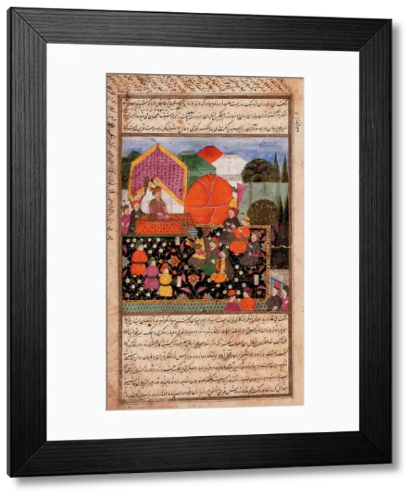 Framed Print : A King Enthroned on a Terrace, Folio from a Shahnama (Book of Kings), 18th century. Creator: Unknown Framed Print : A King Enthroned on a Terrace, Folio from a Shahnama (Book of Kings), 18th century. Creator: Unknown