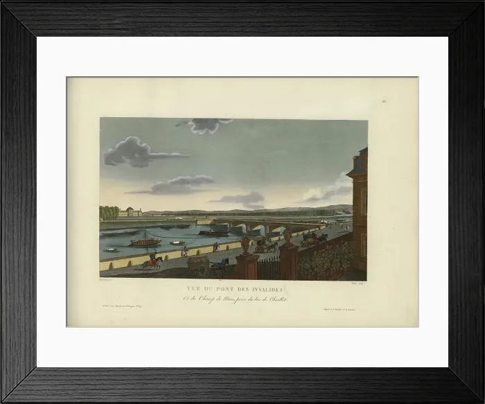 Framed Print : Vue du Pont des Invalides et du Champ-de-Mars, prise du bas de la colline de Chaillot, 1817-1824. Creator: Courvoisier-Voisin, Henri (1757-1830) Framed Print : Vue du Pont des Invalides et du Champ-de-Mars, prise du bas de la colline de Chaillot, 1817-1824. Creator: Courvoisier-Voisin, Henri (1757-1830)
