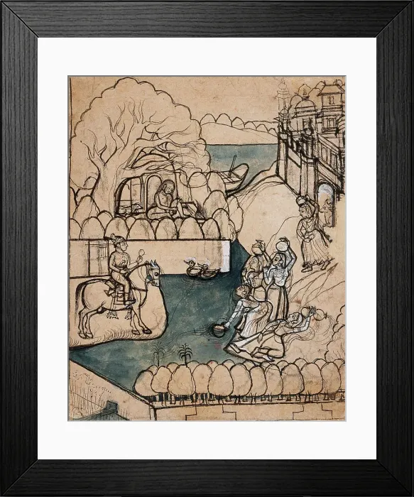Framed Print : A Young Rider Approaches a Water Reservoir, c1750. Creator: Unknown Framed Print : A Young Rider Approaches a Water Reservoir, c1750. Creator: Unknown