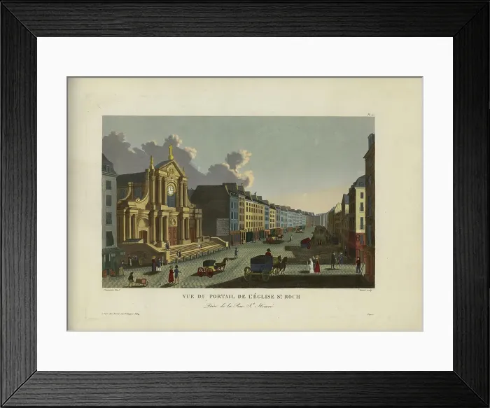 Framed Print : Vue du portail de l'église Saint-Roch, prise de la rue Saint-Honoré, 1817-1824. Creator: Courvoisier-Voisin, Henri (1757-1830) Framed Print : Vue du portail de l'église Saint-Roch, prise de la rue Saint-Honoré, 1817-1824. Creator: Courvoisier-Voisin, Henri (1757-1830)