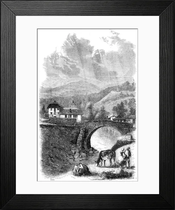 Framed Print : The Village and Bridge of Sallenches, Savoy, 1860. Creator: Jean Adolphe Beauce Framed Print : The Village and Bridge of Sallenches, Savoy, 1860. Creator: Jean Adolphe Beauce