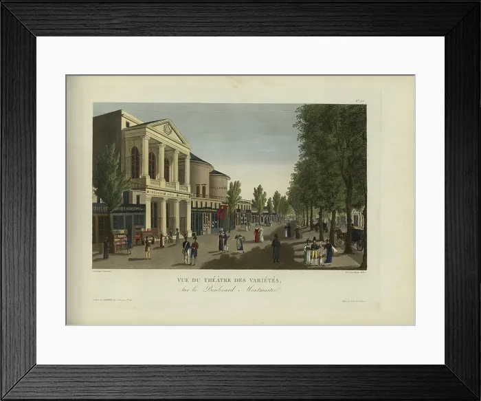 Framed Print : Vue du théâtre des Variétés, sur le boulevard Montmartre, 1817-1824. Creator: Courvoisier-Voisin, Henri (1757-1830)