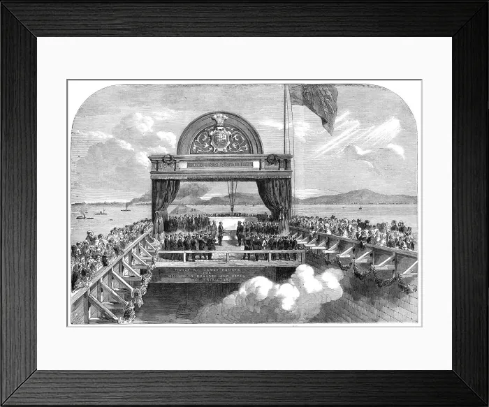 Framed Print : The Prince of Wales laying the last stone of the Victoria Bridge over the St. Lawrence... 1860. Creator: Unknown Framed Print : The Prince of Wales laying the last stone of the Victoria Bridge over the St. Lawrence... 1860. Creator: Unknown