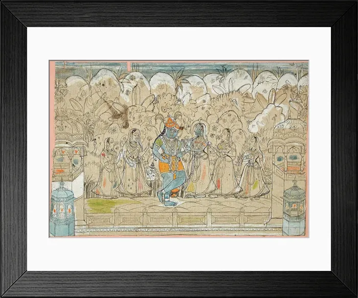 Framed Print : Krishna with Radha and the Gopis of Braj, between c1825 and c1850. Creator: Unknown Framed Print : Krishna with Radha and the Gopis of Braj, between c1825 and c1850. Creator: Unknown