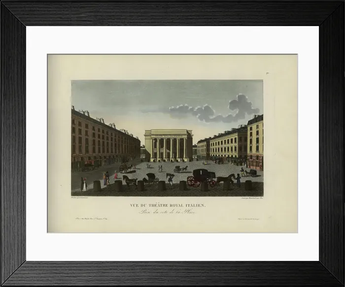 Framed Print : Vue du Théâtre royal Italien, prise du côté de la place, 1817-1824. Creator: Courvoisier-Voisin, Henri (1757-1830)