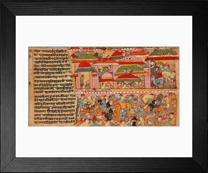 Framed Print : Battle Scene in a City, Folio from a Ramayana (Adventures of Rama), between c1600 and c1625. Creator: Unknown Framed Print : Battle Scene in a City, Folio from a Ramayana (Adventures of Rama), between c1600 and c1625. Creator: Unknown
