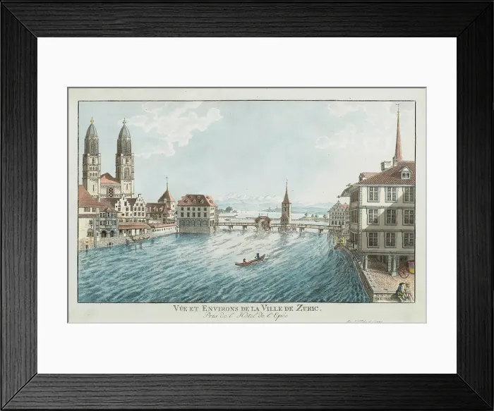 Framed Print : Vûe et environs de la Ville de Zurich pres de l'Hotel de l'Epée, c.1790. Creator: Fehr, Bartholomé (1747-1811) Framed Print : Vûe et environs de la Ville de Zurich pres de l'Hotel de l'Epée, c.1790. Creator: Fehr, Bartholomé (1747-1811)