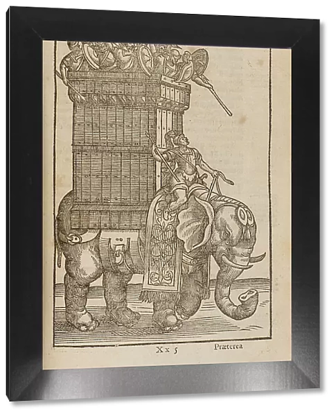 War elephant. From 'De re militari' by Vegetius, 1592. Creator: Anonymous. War elephant. From 'De re militari' by Vegetius, 1592. Creator: Anonymous