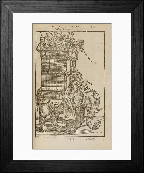Framed Print : War elephant. From De re militari by Vegetius, 1592. Creator: Anonymous. War elephant. From De re militari by Vegetius, 1592. Creator: Anonymous