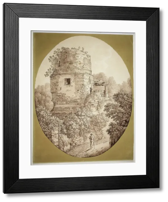 Framed Print : Tower with Man Walking, 1797. Creator: Jacob Philip Hackert Framed Print : Tower with Man Walking, 1797. Creator: Jacob Philip Hackert
