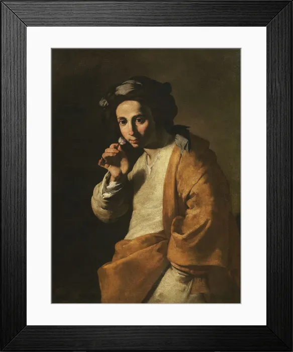 Framed Print : Youth smelling a rose (Giovane che odora una rosa), c.1640. Creator: Master of the Annunciation to the Shepherds (active 1620-1660) Framed Print : Youth smelling a rose (Giovane che odora una rosa), c.1640. Creator: Master of the Annunciation to the Shepherds (active 1620-1660)