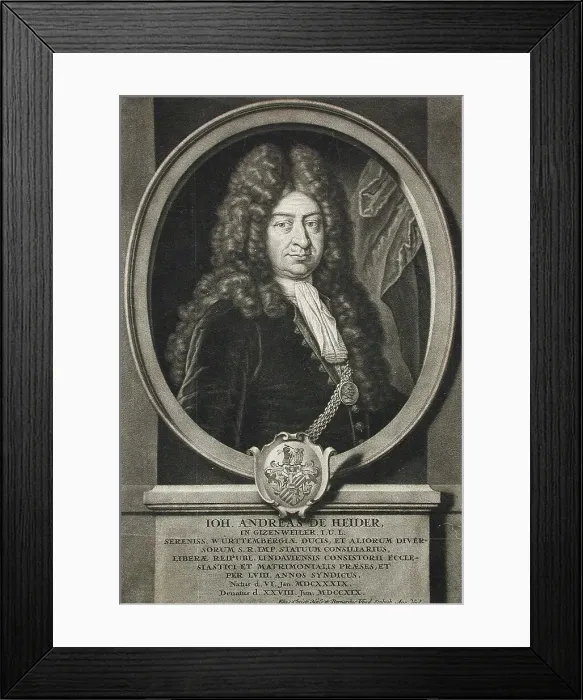 Framed Print : Johannes Andreas de Heider, Lawyer at Lindau, 1719. Creators: Elias Christoph Heiss, Bernhard Vogel Framed Print : Johannes Andreas de Heider, Lawyer at Lindau, 1719. Creators: Elias Christoph Heiss, Bernhard Vogel