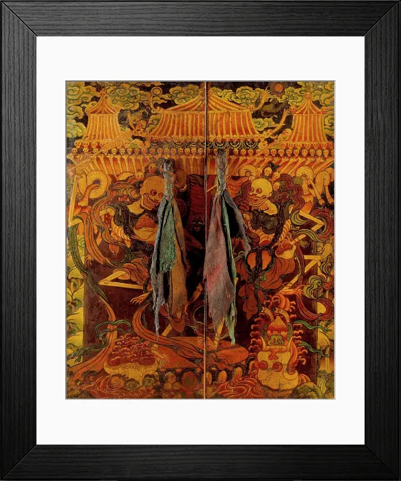 Framed Print : Pair of Cabinet Doors with Dancing Skeletons (Chitipati), Late 18th - early 19th century. Creator: Unknown Framed Print : Pair of Cabinet Doors with Dancing Skeletons (Chitipati), Late 18th - early 19th century. Creator: Unknown