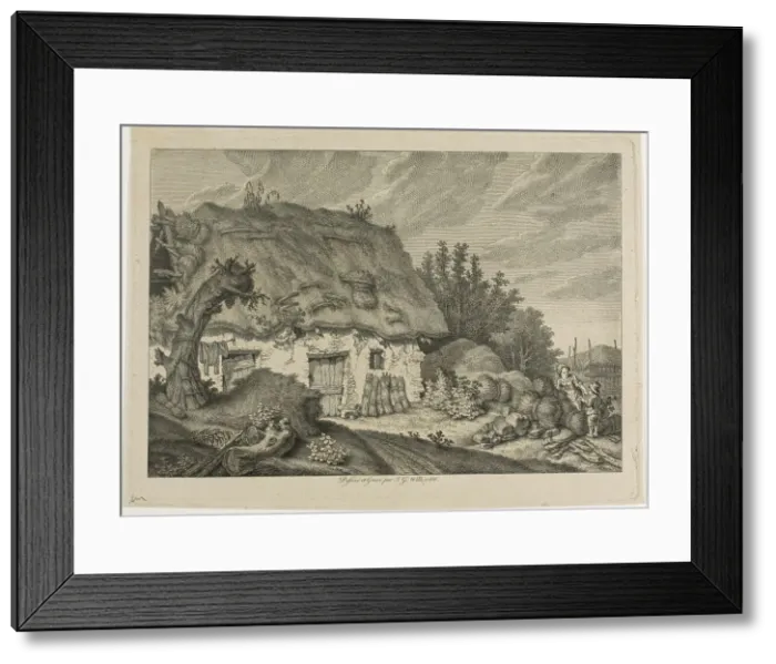 Framed Print : A Farm Cottage, 1766. Creator: Johann Georg Wille Framed Print : A Farm Cottage, 1766. Creator: Johann Georg Wille