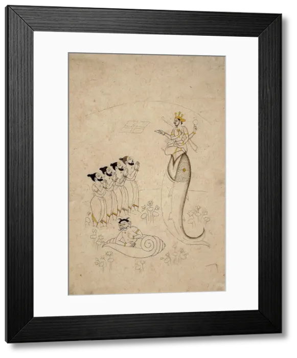 Framed Print : Matsya Avatar of Vishnu, between c1700 and c1725 or later. Creator: Unknown Framed Print : Matsya Avatar of Vishnu, between c1700 and c1725 or later. Creator: Unknown