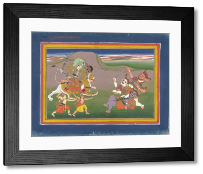 Framed Print : The Hindu Goddess Durga Slaying the Demon Nishumbha... between c1825 and c1850. Creator: Unknown Framed Print : The Hindu Goddess Durga Slaying the Demon Nishumbha... between c1825 and c1850. Creator: Unknown