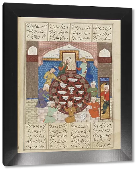 Hormuz Forces His High Priest to Eat Poisoned Food... c1485-1495. Creators: Unknown, Ferdowsi
