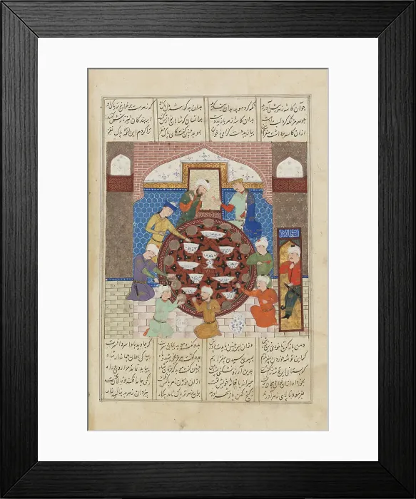 Framed Print : Hormuz Forces His High Priest to Eat Poisoned Food... c1485-1495. Creators: Unknown, Ferdowsi Framed Print : Hormuz Forces His High Priest to Eat Poisoned Food... c1485-1495. Creators: Unknown, Ferdowsi