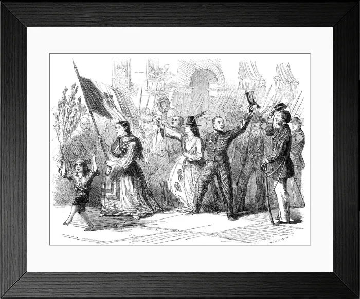 Framed Print : The Revolution in Naples - street scene in Naples the day after the arrival of Garibaldi... 1860. Creator: W Thomas Framed Print : The Revolution in Naples - street scene in Naples the day after the arrival of Garibaldi... 1860. Creator: W Thomas