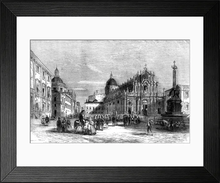 Framed Print : The Revolution in Sicily - the Cathedral and Square of the Elephant, Catania, 1860. Creator: Unknown Framed Print : The Revolution in Sicily - the Cathedral and Square of the Elephant, Catania, 1860. Creator: Unknown