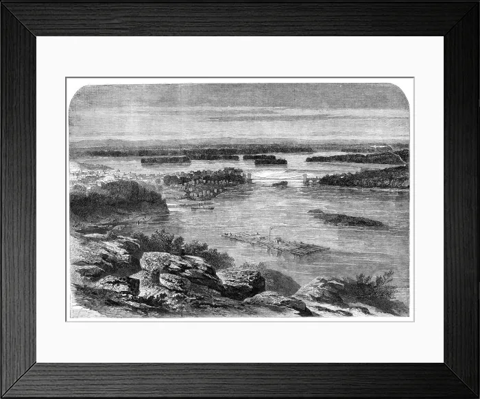 Framed Print : Progress of the Prince of Wales in Canada - view of part of the city and river of Ottawa... 1860. Creator: Unknown Framed Print : Progress of the Prince of Wales in Canada - view of part of the city and river of Ottawa... 1860. Creator: Unknown