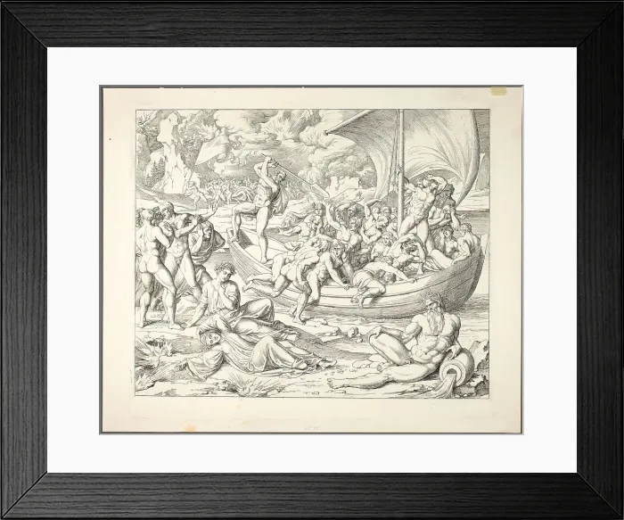 Framed Print : Charon's Bark with Souls Crossing the Styx, plate two from Darstellungen aus Dante's... 1808-09. Creator: Joseph Anton Koch Framed Print : Charon's Bark with Souls Crossing the Styx, plate two from Darstellungen aus Dante's... 1808-09. Creator: Joseph Anton Koch