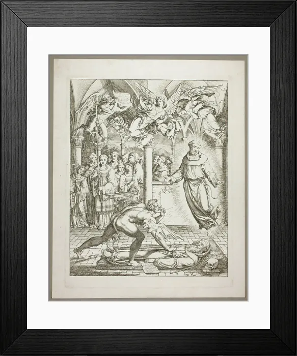Framed Print : The Struggle Between the Devil and St Francis of Assisi for the Soul of Guido da... 1807 / 08. Creator: Joseph Anton Koch Framed Print : The Struggle Between the Devil and St Francis of Assisi for the Soul of Guido da... 1807 / 08. Creator: Joseph Anton Koch