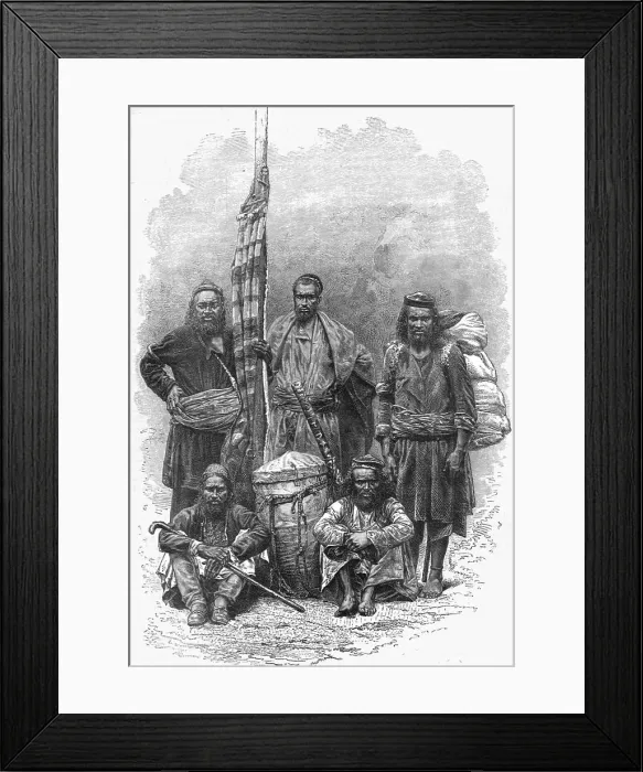 Framed Print : Our Coolie Porters; Black Bear Shooting in the Himalayas, 1875. Creator: Unknown Framed Print : Our Coolie Porters; Black Bear Shooting in the Himalayas, 1875. Creator: Unknown