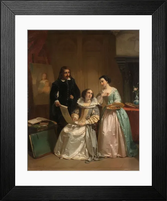 Framed Print : Gerard van Honthorst Showing the Drawings of his Pupil Louise of Bohemia to Amalia van Solms, 1854. Creator: Hendrick Jacobus Scholten Framed Print : Gerard van Honthorst Showing the Drawings of his Pupil Louise of Bohemia to Amalia van Solms, 1854. Creator: Hendrick Jacobus Scholten