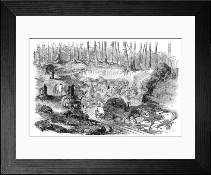 Framed Print : Copper mine or quarry, near Montreal, Canada - from a sketch by our special artist... 1860. Creator: Unknown Framed Print : Copper mine or quarry, near Montreal, Canada - from a sketch by our special artist... 1860. Creator: Unknown