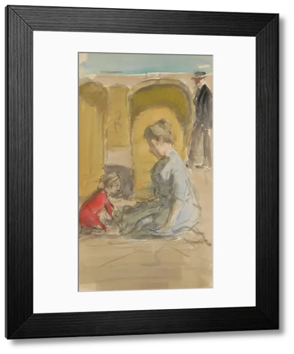 Framed Print : Woman with a child on the beach, 1881-1927. Creator: Johan Antonie de Jonge Framed Print : Woman with a child on the beach, 1881-1927. Creator: Johan Antonie de Jonge