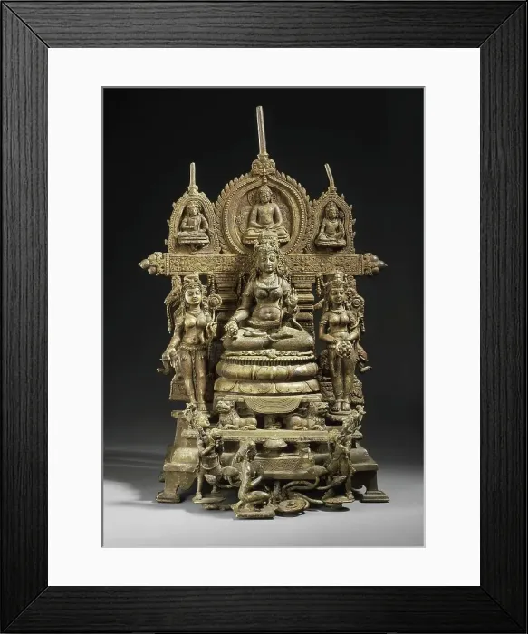 Framed Print : The Buddhist Goddess Shyama Tara (Green Tara) Attended by Sita Tara (White Tara)... c.8th century. Creator: Kumaradeva Framed Print : The Buddhist Goddess Shyama Tara (Green Tara) Attended by Sita Tara (White Tara)... c.8th century. Creator: Kumaradeva
