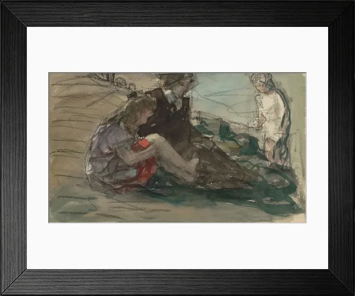 Framed Print : Woman with two children along the waterfront, 1881-1927. Creator: Johan Antonie de Jonge Framed Print : Woman with two children along the waterfront, 1881-1927. Creator: Johan Antonie de Jonge