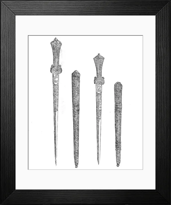 Framed Print : Daggers worn by Colonel Blood and Parrot at the time of their stealing the Regalia... 1860. Creator: Unknown Framed Print : Daggers worn by Colonel Blood and Parrot at the time of their stealing the Regalia... 1860. Creator: Unknown