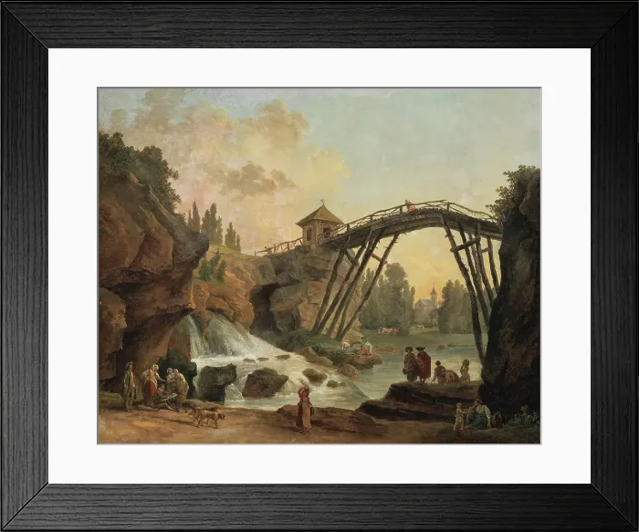 Framed Print : Draughtsman Drawing the Wooden Bridge in the Park of Méréville, late 18th-early 19th century. Creator: Hubert Robert Framed Print : Draughtsman Drawing the Wooden Bridge in the Park of Méréville, late 18th-early 19th century. Creator: Hubert Robert