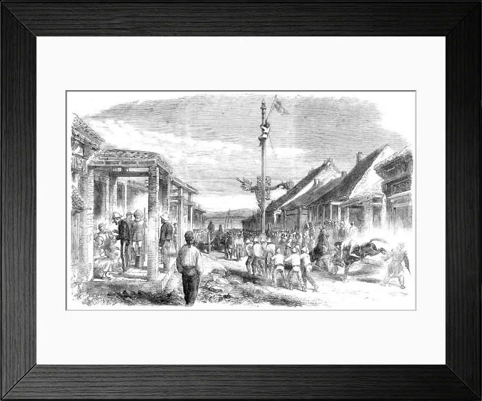 Framed Print : The War in China - Punjaub-street, or La Grande Rue, Pehtang... 1860. Creator: Unknown Framed Print : The War in China - Punjaub-street, or La Grande Rue, Pehtang... 1860. Creator: Unknown