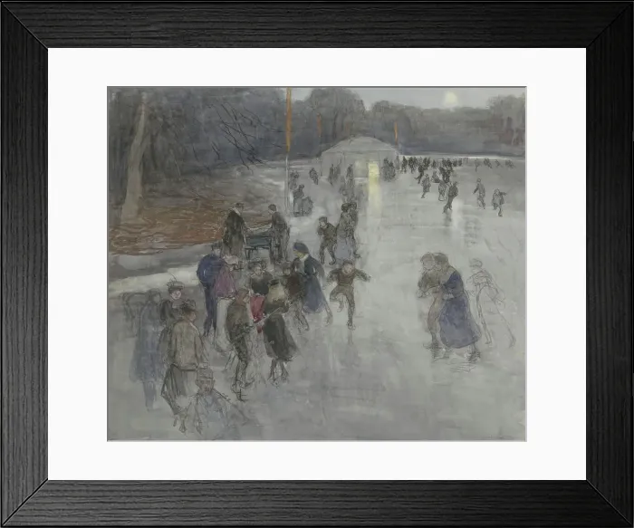 Framed Print : Ice entertainment by moonlight, on a frozen pond in Bosch in The Hague, 1874-1927. Creator: Johan Antonie de Jonge Framed Print : Ice entertainment by moonlight, on a frozen pond in Bosch in The Hague, 1874-1927. Creator: Johan Antonie de Jonge