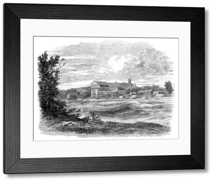 Framed Print : Niagara Falls Village: the Rapids above the American Falls - from a drawing by our special... 1860. Creator: Unknown
