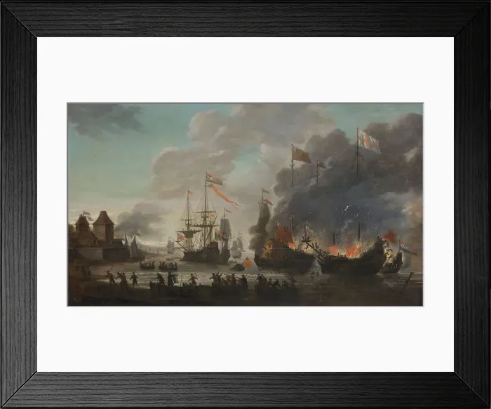 Framed Print : The Dutch Burning English Ships during the Dutch Raid on the Medway, 20 June 1667, 1667-1669. Creator: Jan van Leyden Framed Print : The Dutch Burning English Ships during the Dutch Raid on the Medway, 20 June 1667, 1667-1669. Creator: Jan van Leyden