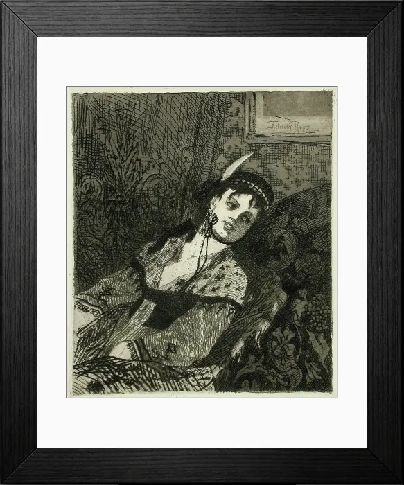 Framed Print : La Femme à la toque écossaise, 1865. Creator: Félicien Rops Framed Print : La Femme à la toque écossaise, 1865. Creator: Félicien Rops