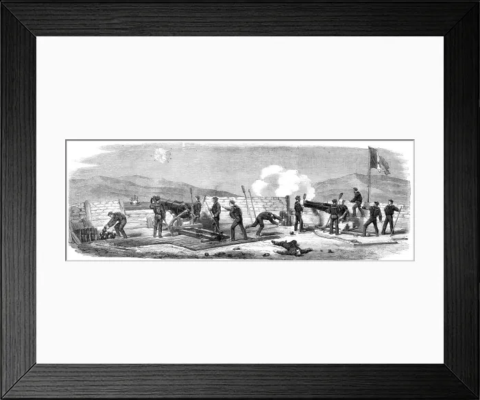 Framed Print : Engagement between the Bourbonnais Neapolitan steam-frigate and the ship-gun battery... 1860. Creator: Unknown. Engagement between the Bourbonnais Neapolitan steam-frigate and the ship-gun battery... 1860. Creator: Unknown Framed Print : Engagement between the Bourbonnais Neapolitan steam-frigate and the ship-gun battery... 1860. Creator: Unknown. Engagement between the Bourbonnais Neapolitan steam-frigate and the ship-gun battery... 1860. Creator: Unknown