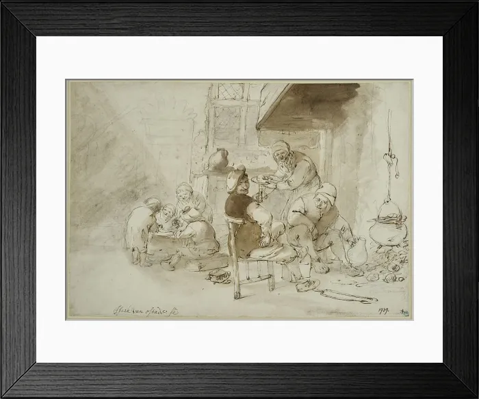 Framed Print : Farmers eat in a kitchen. Creator: Isaac van Ostade